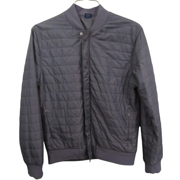 George Mens Qui;ted Jacket S Gray Lined Full Zip Snap Bomber Pocket - Picture 1 of 11
